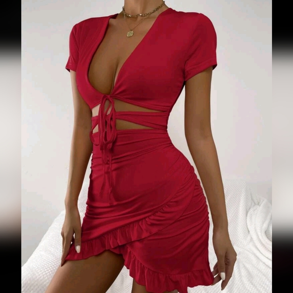 Wrap Hem Ruffle Trim Dress